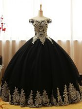  Black Tulle Lace Up Quinceanera Dresses Sleeveless Floor Length Appliques