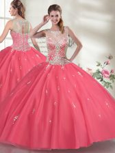 Discount Hot Pink Zipper Vestidos de Quinceanera Beading Sleeveless Floor Length