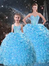  Organza Sweetheart Sleeveless Lace Up Beading and Ruffles 15 Quinceanera Dress in Baby Blue