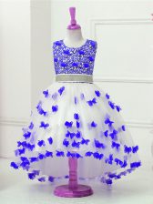  Tulle Scoop Sleeveless Zipper Appliques and Sequins Flower Girl Dresses for Less in Blue And White