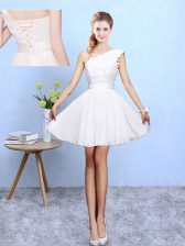 Wonderful Knee Length A-line Sleeveless White Quinceanera Court Dresses Lace Up