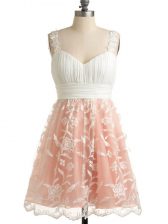 Lovely Sleeveless Knee Length Lace Lace Up Court Dresses for Sweet 16 with Peach