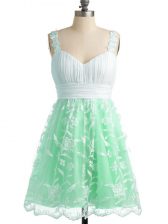  Apple Green Lace Lace Up Straps Sleeveless Knee Length Quinceanera Court Dresses Lace