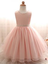 High Quality Pink Sleeveless Floor Length Beading Lace Up Toddler Flower Girl Dress