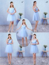 Clearance Blue Lace Up Scoop Ruching Quinceanera Court Dresses Tulle Sleeveless