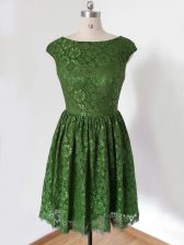Glamorous Olive Green Lace Lace Up Court Dresses for Sweet 16 Cap Sleeves Knee Length Lace