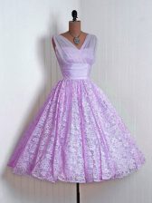  Mini Length Lilac Court Dresses for Sweet 16 V-neck Sleeveless Lace Up