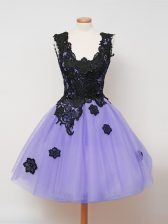 Smart Lavender Ball Gowns Straps Sleeveless Tulle Knee Length Zipper Lace Quinceanera Court of Honor Dress