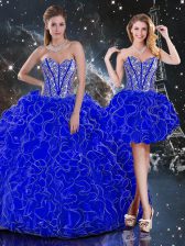  Royal Blue Organza Lace Up Quinceanera Gown Sleeveless Floor Length Beading and Ruffles