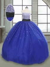  Ball Gowns Quinceanera Dress Royal Blue Strapless Tulle Sleeveless Floor Length Lace Up