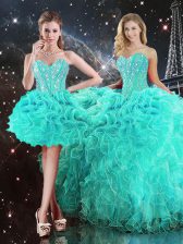 Fitting Sweetheart Sleeveless Lace Up Quinceanera Gown Turquoise Organza