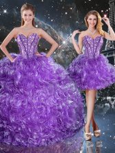 Sexy Eggplant Purple Lace Up Sweetheart Beading Quinceanera Gowns Organza Sleeveless