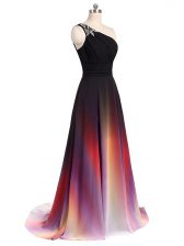 Custom Design Brush Train Empire Prom Party Dress Multi-color Chiffon Sleeveless Lace Up