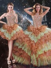  Organza Sweetheart Sleeveless Lace Up Beading and Ruffled Layers Sweet 16 Quinceanera Dress in Multi-color