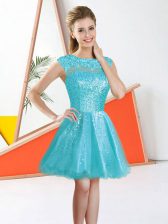 Trendy Aqua Blue Sleeveless Organza Backless Vestidos de Damas for Prom and Party