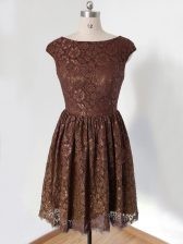  Brown Scoop Neckline Lace Damas Dress Cap Sleeves Lace Up