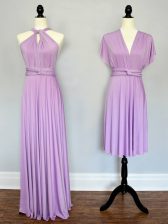 Glittering Lilac Sleeveless Floor Length Ruching Lace Up Damas Dress