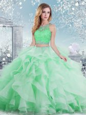 Beautiful Floor Length Apple Green Quinceanera Gowns Scoop Sleeveless Clasp Handle
