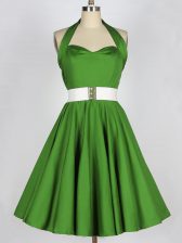 Beautiful Green Sleeveless Belt Knee Length Dama Dress