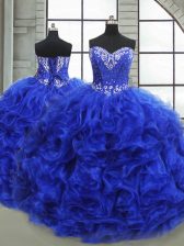 Fashionable Ball Gowns 15 Quinceanera Dress Royal Blue Sweetheart Organza Sleeveless Floor Length Lace Up