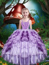  Organza Straps Sleeveless Lace Up Beading and Ruffles and Ruffled Layers Womens Party Dresses in Lavender