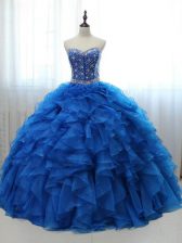  Royal Blue Lace Up 15 Quinceanera Dress Beading and Ruffles Sleeveless Floor Length