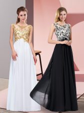  Chiffon Sleeveless Floor Length Prom Party Dress and Appliques