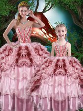 Excellent Organza Sleeveless Floor Length 15 Quinceanera Dress and Beading and Ruffles and Ruffled Layers
