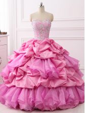 Attractive Floor Length Rose Pink Quinceanera Gown Sweetheart Sleeveless Lace Up