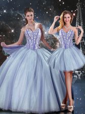 Luxurious Floor Length Blue Ball Gown Prom Dress Sweetheart Sleeveless Lace Up