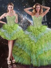 Artistic Sweetheart Sleeveless Sweet 16 Quinceanera Dress Floor Length Beading and Ruffled Layers Multi-color Organza