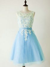  Tulle Scoop Sleeveless Lace Up Lace Dama Dress in Light Blue