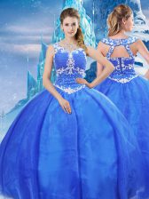 Fine Blue 15 Quinceanera Dress Military Ball and Sweet 16 and Quinceanera with Beading V-neck Sleeveless Zipper