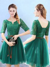  Knee Length Lace Up Court Dresses for Sweet 16 Green for Prom with Lace
