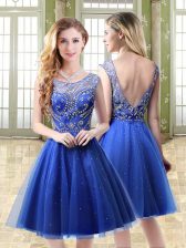 Simple Beading Prom Dresses Royal Blue Backless Sleeveless Mini Length