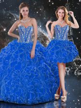 Fantastic Sweetheart Sleeveless Organza Quinceanera Dress Beading and Ruffles Lace Up