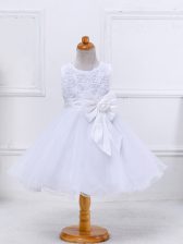 Modern Ball Gowns Toddler Flower Girl Dress White Scoop Organza Sleeveless Mini Length Zipper
