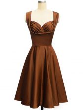 Stylish Empire Quinceanera Court of Honor Dress Chocolate Straps Taffeta Sleeveless Knee Length Lace Up