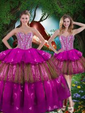  Multi-color Sweetheart Neckline Beading and Ruffled Layers and Sequins Quinceanera Gown Sleeveless Lace Up