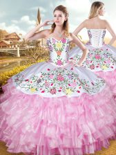  Sweetheart Sleeveless Lace Up Sweet 16 Dresses Rose Pink Organza and Taffeta