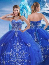 Dynamic Floor Length Blue Ball Gown Prom Dress Sweetheart Sleeveless Lace Up