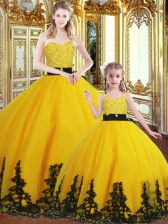 Colorful Floor Length Ball Gowns Sleeveless Gold Ball Gown Prom Dress Lace Up