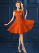  Bateau Cap Sleeves Lace Up Quinceanera Court Dresses Orange Red Tulle