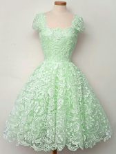  Apple Green Cap Sleeves Lace Knee Length Quinceanera Court Dresses