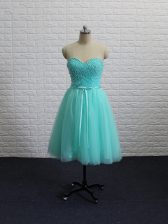  Apple Green Lace Up Sweetheart Beading and Sashes ribbons Prom Evening Gown Tulle Sleeveless