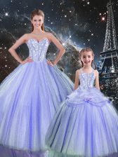 Traditional Lavender Sleeveless Tulle Lace Up Sweet 16 Dresses for Military Ball and Sweet 16 and Quinceanera