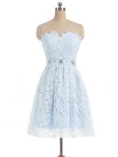 Fine Mini Length A-line Sleeveless Light Blue Prom Party Dress Zipper