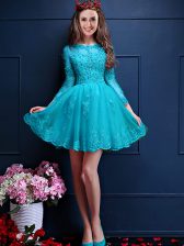  Scalloped 3 4 Length Sleeve Chiffon Quinceanera Court Dresses Beading and Lace and Appliques Lace Up
