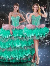 Great Sleeveless Lace Up Floor Length Beading and Ruffles and Ruffled Layers 15th Birthday Dress