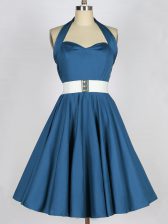 Affordable Teal A-line Halter Top Sleeveless Taffeta Knee Length Lace Up Belt Quinceanera Court of Honor Dress